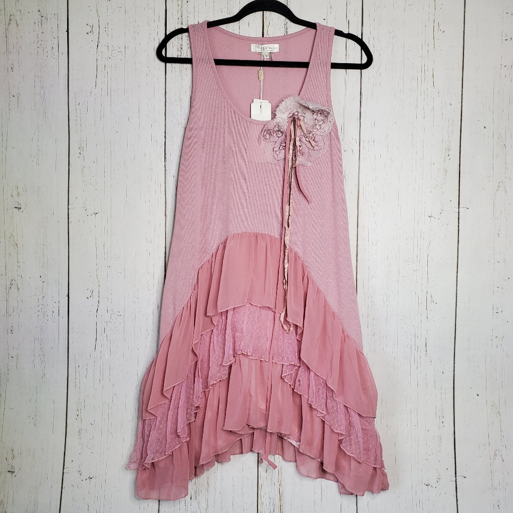 Forla Paris Anthropologie Pink Ruffle Dress small